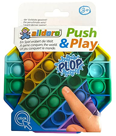 alldoro 63065 – Push & Play silikon fidgetleksak ca 12 cm åttakantig, pop it anti-stress fingerleksak, bubble push för stressreducering, skicklighetsspel för barn och vuxna, regnbåge