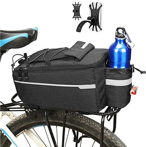 ZIMFANQI Bike Rear Rack Bag 10L Insulated Bike Trunk Cooler Bag Reflective Bicycle Rear Seat Cargo Bag Water Resistant Bike Panniers Bag Cycling Luggage Bag Shoulder Bag with Silicone Phone Holder