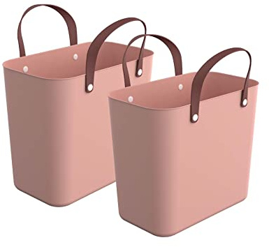 Rotho Albula 2er-Set Einkaufskorb 25 L Einkaufstasche aus Kunststoff Rosa | Zwei separate Tragemöglichkeiten für Einkäufe, ergonomische Griffe, je bis 40 kg belastbar, pflegeleicht, 40 x 23,5 x 34 cm