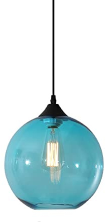S-Cevada Einfache Glaskugel Pendelleuchte, Industrial Vintage E27 Loft Bar Hängelampe, 1-Flammiger Mini Globus Deckenleuchter für Küche Esszimmer Schlafzimmer (Blau)