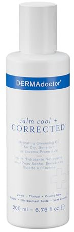 DERMAdoctor Calm Cool + Corrected Olio Idratante Detergente, Lozione Idratante e Struccante per Pelli Secche, Sensibili o Soggette a Eczema (200 ml)