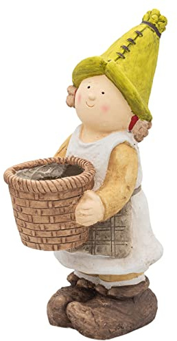 Wichtelstube-Kollektion Gartenfigur XL Julia als Gärtnerin mit Blumentopf Gartendeko Figuren Bruchsicher Wetterfest für außen Dekofigur mit Blumenkübel