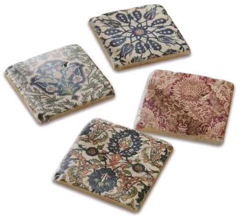 LOBERON Untersetzer 4er Set Munoz, bunt | floraler Kachel-Look, Vintage-Flair, rutschfeste Unterseite, Tischaccessoires, Tischdekoration, Polyresin, Kork