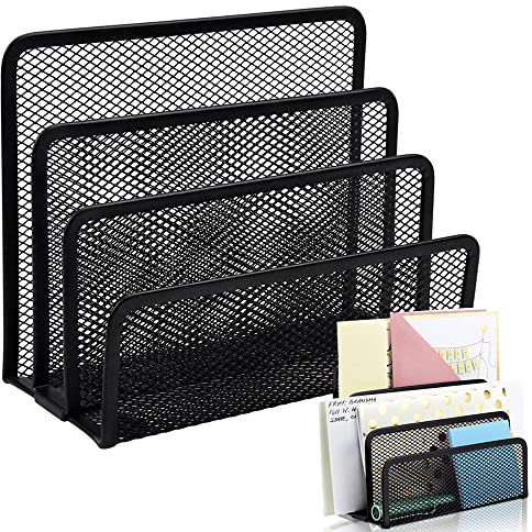 Briefbox Mesh, Briefhalter Metall Schwarz, Desktop-Aktenhalter Organizer, Schreibtisch Organizer Zeitungsständer, für Briefumschlägen, Dokumenten, Zeitungen, Büro, Wohnzimmer, Arbeitsplatz