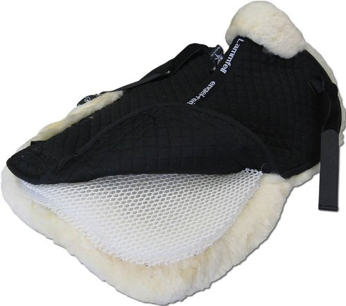 Engel Reitsport | SAKIS2K-M-SCH-MED | Sattelkissen aus echtem Merino Lammfell | Korrektur Aufpolsterbar Keilform | mit Fellrand v&h | Stoff schwarz | Fell med. Grösse M 16-17,5