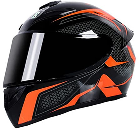 Motorrad-Integralhelm DOT ECE-Zugelassener Leichter Motorrad-Moped-Street-Bike-Renn-Moto-Helm Mit Getöntem Visier Drop-Down-Sonnenschutz Für Erwachsene Männer Frauen,Orange arrow,M