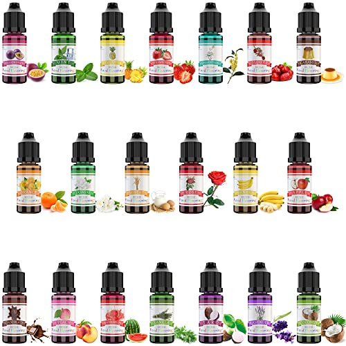Lebensmittelaroma, Food Flavour Drops - 20 x 10ml Konzentriertes Lebensmittel Flavor Oil Aromaöl zum Backen, Kochen - Flüssiger Lipgloss Flavoring Oil für Getränke, Seifen - Wasser- und öllöslich