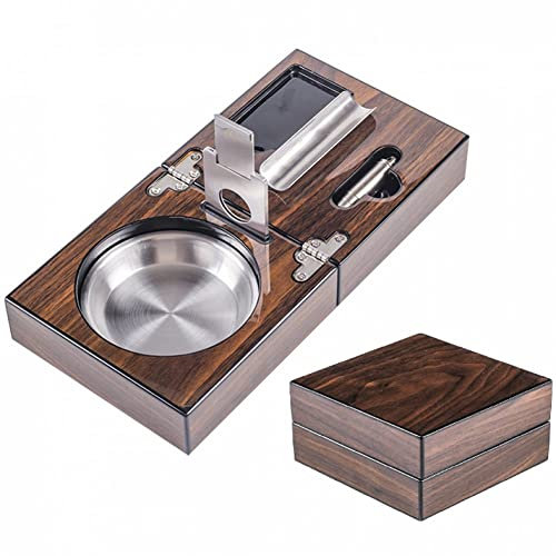 Ensemble De Cendrier De Cigare En Bois Pliant En Bois Massif De Cigares À Cendrier Avec Coupe-cutter Punch Compact Porte-cigares Gift