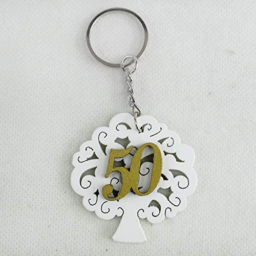 DLM27100 (Kit 12 Pezzi) Portachiavi Ciondolo Albero della Vita in Legno 50 Anniversario Nozze bomboniera Regalo