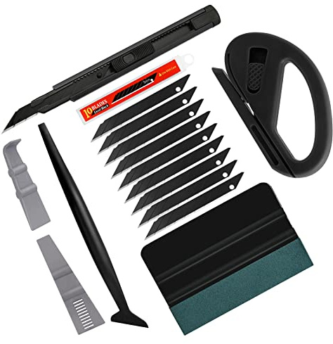 EHDIS 7 Stück Folierungs Werkzeug Auto Folierung Set Vinyl Wraps Tool Fenster Tönung Vinyl Wrap Werkzeuge Filzrakel Cuttermesser mit 10 Klingen Rakel für Car Wrapping Folie (Schwarz)