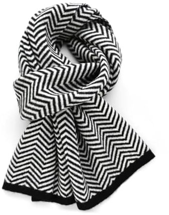 Gestreifter Wollschal Für Männer Frauen Herbst Winter Warm Gestrickte Lange Schals Erwachsene Urlaub Geschenke, Schwarz , One size