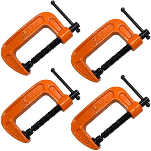 2 Inch C-Clamp Set, 4PCs Heavy Duty Steel C Clamp Industrial Strength C Clamps for Woodworking, Welding, and Building(Orange)