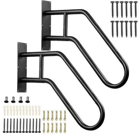 Hyuetrsa 2 Pack Outdoor Handrail for 1-3 Step Stairs, 28.7” Wall Mount Stair Hand Railing Grab Bars Metal Stair Railing Handrails for Outdoor Steps, Garage, Porch, Garden, Indoor (Simple Bent Shape)