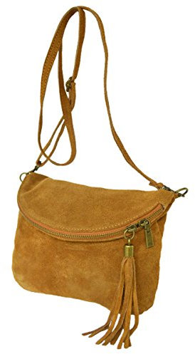 zarolo Damen Leder Tasche,kleine Schultertasche,Umhängetasche mit Fransen,echtes Wildleder