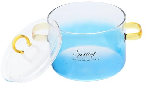 NAMOARLY Glas Schmortopf Aus Borosilikatglas 1500 Ml Mit Doppelgriffen Und Deckel Für Elektro Und Induktionsherde Rutschfeste Unterseite Blauer Farbverlauf Haushalts Kochtopf