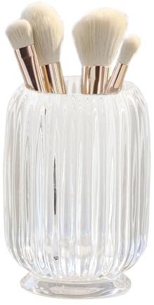 Lejesth Crystal Makeup Brush holder Organizer, Vintage Make Up Brush Cup Pen Pencil Holder striped vase, Comb Brushes Pen Pencil Storage Box Container (Clear)