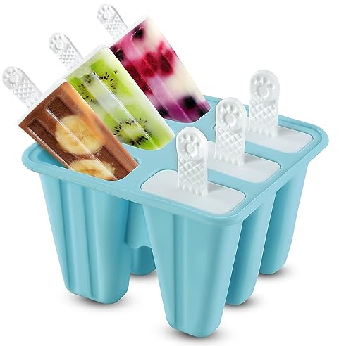 ASAB Silicone Ice Lolly Moulds with Lids Easy to Clean and Leak Resistant Ice Cream Moulds Reusable Popsicle Moulds BPA Free Food Grade Durable Ice Pop Molds (Silicone 6 Ice Lolly Maker Mould)