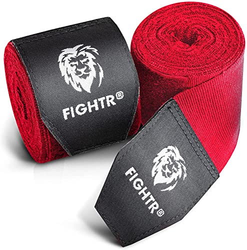 FIGHTR® Premium boxbandage för max. Stabilitet och säkerhet | 4 m halvelastiskt bandage med tumögla för lådor, MMA, Muay Thai – Box handbandage sport | Set med 2