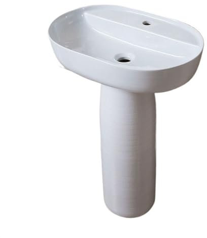 Fregadero de baño de pie, lavabo de columna de cerámica de 2 piezas, lavabo de pedestal blanco clásico combinado con escurridor, grifo y espejo (Size : A)