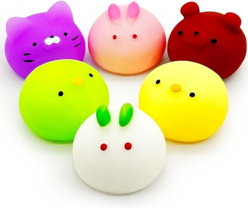 Mochi Squishy Spielzeug Set, Squeeze Toy 6 Stück Mini Fidget Toys Squishies Kawaii Tier Anti Stress Spielzeug, Stressabbau Spielzeug Mitgebsel Kindergeburtstag für Kinder Erwachsene (A)