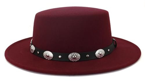 FULUJIDI Fedora Trilby Filzhut Hut Flaches Top Fedora Hut Leder Filz Top Cap Breite Krempe Frauen Männer Sonnenschutz Kappen 55 To58 cm Geweint