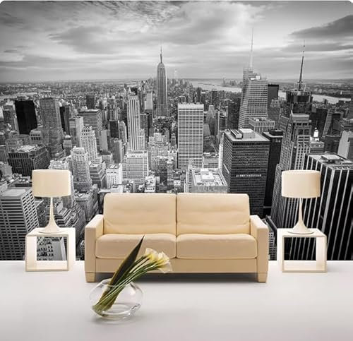 vsdhlsidgl 3D-Tapete, Schwarz-Weiß-Stadtlandschaft, Wandbild, 3D-Tapete, Wohnzimmer, TV, Sofa, Schlafzimmer, Wohnkultur, Wandtuch, 3D, 430 x 300 cm