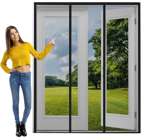 Fliegengitter Tür Magnet Insektenschutz 160x195cm Schwarz Fliegengitter Klemmrahmen ohne Bohren Klebmontage Stärkere Magneten Fliegengittertüren