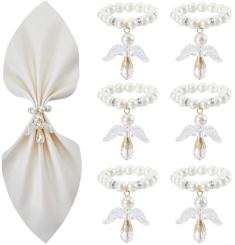 SUNNYCLUE 6 Set Mit Perlen Besetzte Serviettenringe Serviettenhalter Aus Kunstperlen Weihnachtlicher Serviettenring Serviettenhalter Mit Engelsmotiv Serviettenringhalter Mit Perlen Für Hochzeit Esstis