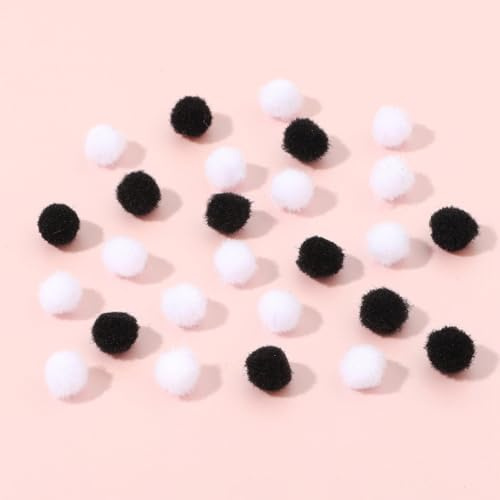 Anevous 300 Stück Mini Pompons zum Basteln, Mini Pompoms für Handwerk Herstellung, Kleine Pom Pom Bälle, Pompons Zubehör für Nähen Deko, Lustige DIY Kreative Handwerk, Weihnachten,Weiß+Schwarz 10mm