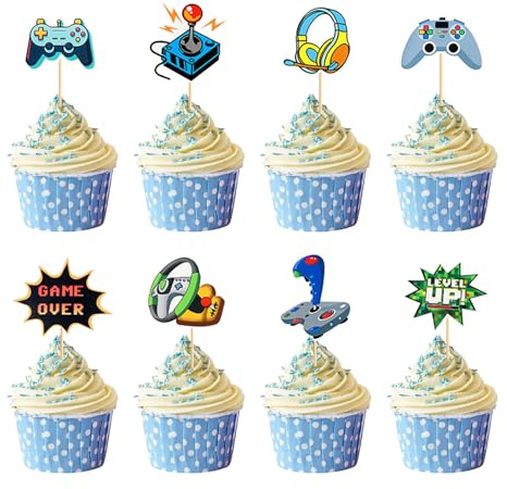 Silars Videospiel Cupcake Topper, 24 Stücke Tortendeko Videospiel Deko Geburtstag Junge, Video Gaming Tortenaufleger für Torte zum Kindergeburtstag Spiel Thema Party