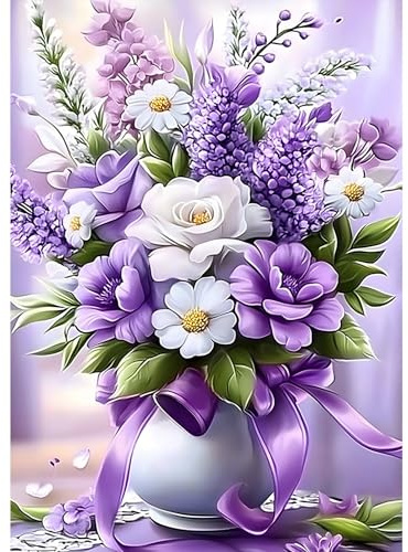 MXJSUA Diamond Painting Kit Completo, DIY Mazzo di Fiori Viola Diamantini Strass Ricamo a Punto per Adulti Decorazione Casa, Kit per Pittura Diamante Mosaico Fai Da Te 5D, 30x40cm