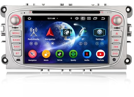 Erisin Android 16 8-Core 4GB+64GB Car Stereo GPS Sat Nav for Ford Focus Mondeo S-Max C-Max Galaxy 7 Inch DVD Player IPS Wireless CarPlay Android Auto DSP DAB+ Bluetooth 5.0 WiFi 4G DSP OBD2 USB Canbus