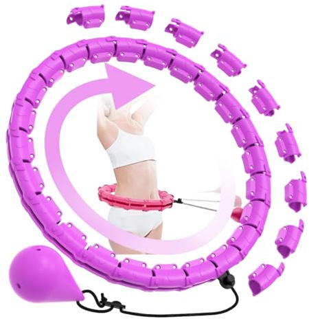 Smart Hula Hoop Fitness - Aro para Adultos para Adelgazar, Infinity Hoop 24 Niveles (74-120 cm), con Bola de Peso, Ajustable, Equipo de Adelgazamiento, para Principiantes y Adultos (Morado)