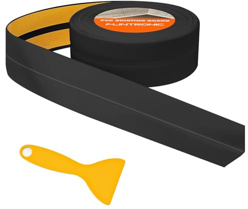 flintronic Sigillante Impermeabile, 5m*38mm Battiscopa Morbido PVC Sigillante Autoadesivo Nastro, Impermeabile, Antiolio e Antimuffa Utilizzato per Piastrelle da Cucina/Bagno, Mobili, ecc (Nero)