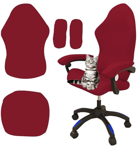 Yixinly Funda para silla de videojuegos, 4 unidades, funda para silla de oficina, elástica, extraíble, lavable, antideslizante, para silla de ordenador, silla de gaming, silla giratoria (rojo)