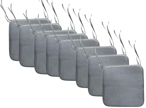 INSAFIANS Waterproof Chair Cushions Tie-On Seat Pads Dining Kitchen Patio Outdoor Chairs Packs of 2, 4, 6, or 8 (Pack 8 Grey)