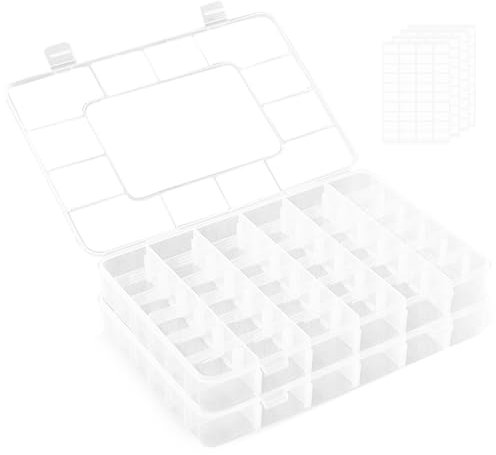 UOSIWYA 2 scatole di smistamento per piccoli oggetti, 36 scomparti, in plastica, con coperchio, piccoli oggetti, organizer per perline, viti, artigianato, accessori da pesca