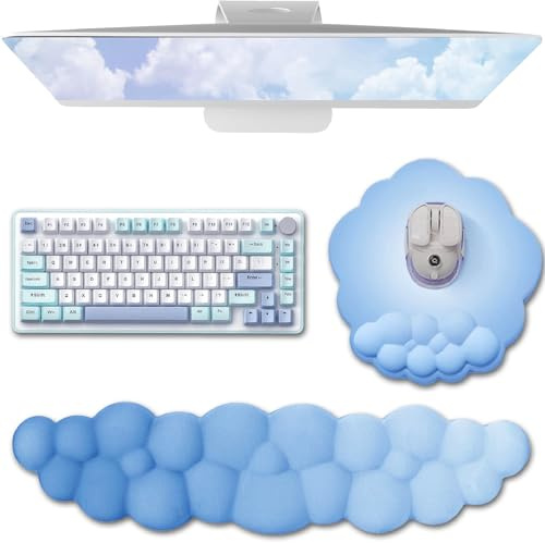 OYIWINMI Handballenauflage für Tastatur und Maus-Handballenauflage mit Memory-Schaum ergonomisch Wrist Rest,Weiche Gedächtnisschaum Handauflage Tastatur Maus mit Rutschfeste Unterlage,Computer – Blau