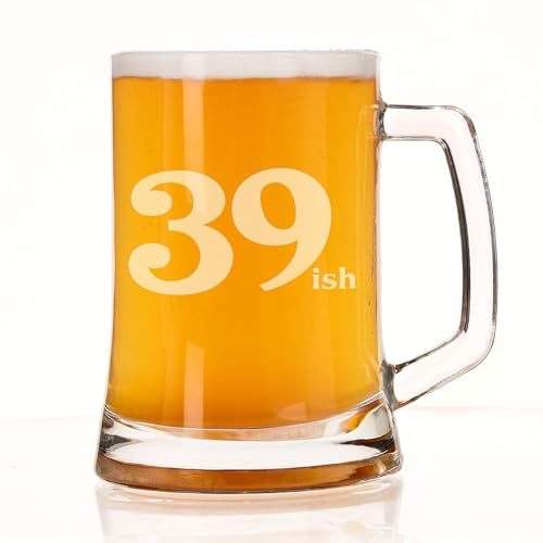 Always Looking Good 40th Birthday Gift for Men Funny 39ish Engraved Glass Beer Mug Gift Present for 40 Year Old 500ml Beer Stein Funny Novelty Beer Glass Gift for Men or Women