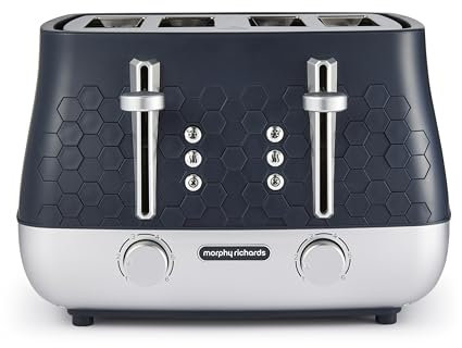 Morphy Richards Cassini 4 Slice Toaster, Variable Browning and Width Slots, 6 Power Levels, Removable Crumb Tray, Illuminated Buttons, High Lift, Defrost, Reheat, 800W, Outer Space Blue, 243021