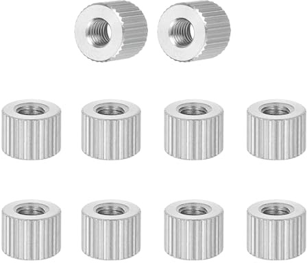 PATIKIL M4 Knurled Thumb Nuts, 10pcs 304 Stainless Steel Female Thread Type Flat Head Through Hole Round Hand Tighten Knob Fasteners Screw Cap Adjust Lock Position, D8mm x H6mm