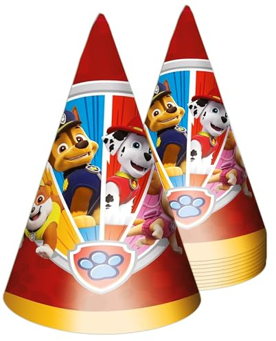Party Factory `Paw Patrol´ 10 Partyhütchen, ca. 10x16cm, bunt, Partyhüte aus Pappe für Kindergeburtstag oder Mottoparty