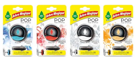 Arbre Magique POP - Boîte mixte de 24 pièces - 4 parfums inclus - Ocean, Exotic, Fresh Musk, Vanilla - Système d'émation 3D - Produit fabriqué en Italie
