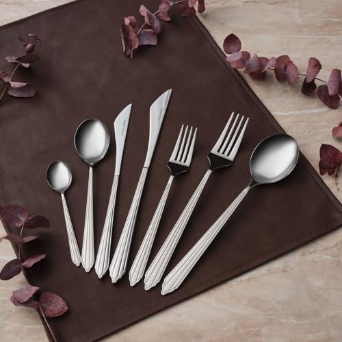 Karaca Rebellion Bestecksets - 18/10 Edelstahl Besteck Set für 12 Personen Spülmaschinenfest Rostfrei Besteckset 84-teilig Silberbesteck, Löffel, Messer und Gabel Set Essbesteck - Silber