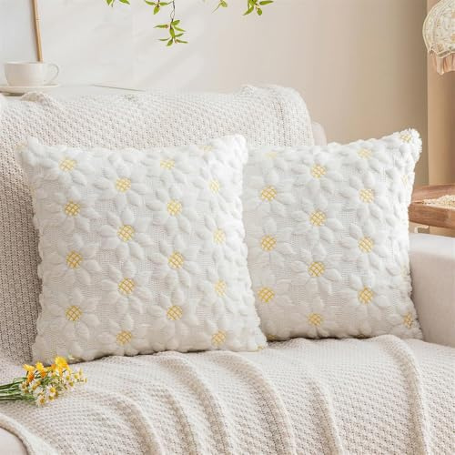 Sunshine smile Kissenbezug 45x45 cm,2er Set Kissenhülle Blumen,Zierkissenbezug Dekokissen,Kissenbezug Kordsamt,Deko Kissen Wohnzimmer,Deko Kissen mit Blumen,für Sofa Sessel Zuhause Schlafzimmer