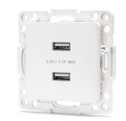 Steckdose - Einsatz für 2 USB-Buchsen deutsch/französisch, weiß, ideal zum effizienten Laden elektronischer Geräte