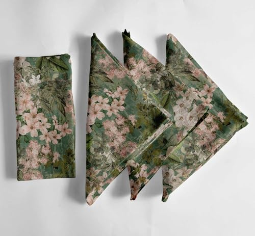 Vargottam Premium-Servietten aus Baumwollmusselin – 12er-Set, 50,8 cm,grünes Blumenmuster, weiche und saugfähige Stoffservietten für Essen, Dekoration, Hochzeiten und besondere Anlässe