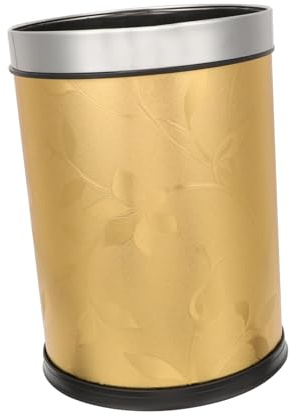 Hemobllo Conteneur à Ordures Rond En Cuir Doré, Poubelle De Bureau Cuisine Compacte, Seau De Stockage En Acier Inoxydable Base Antidérapante, Pour Maison Et Bureau
