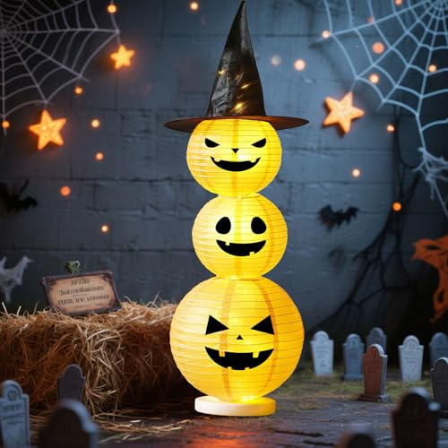 Lampion Papier Halloween Decoration, Led Citrouille Lumineuse, Citrouille Halloween Decoration Exterieur, Guirlande Lumineuse DéCorative D'Halloween Deux Modes D'éClairage,Pour DéCoration De FêTe (C)