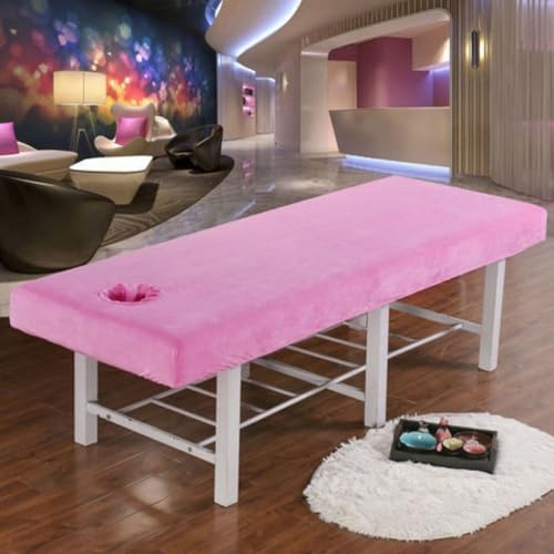Odot Bezug Massageliege Frottee mit Loch Samt Wärme Massageliege Laken Waschbare Weiches Atmungsaktiv Mikrofaser Massagetisch Bettlaken Gesichtsauflage für Schönheitsbett Spa (Rosa,70x190cm)